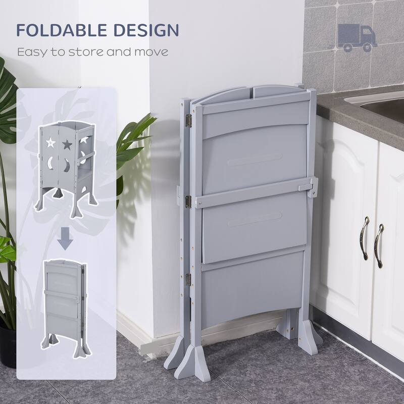 Qaba Kids Step Stool Folding Design, Bed Step Stool - 22" L x 22" W x 36.5" H