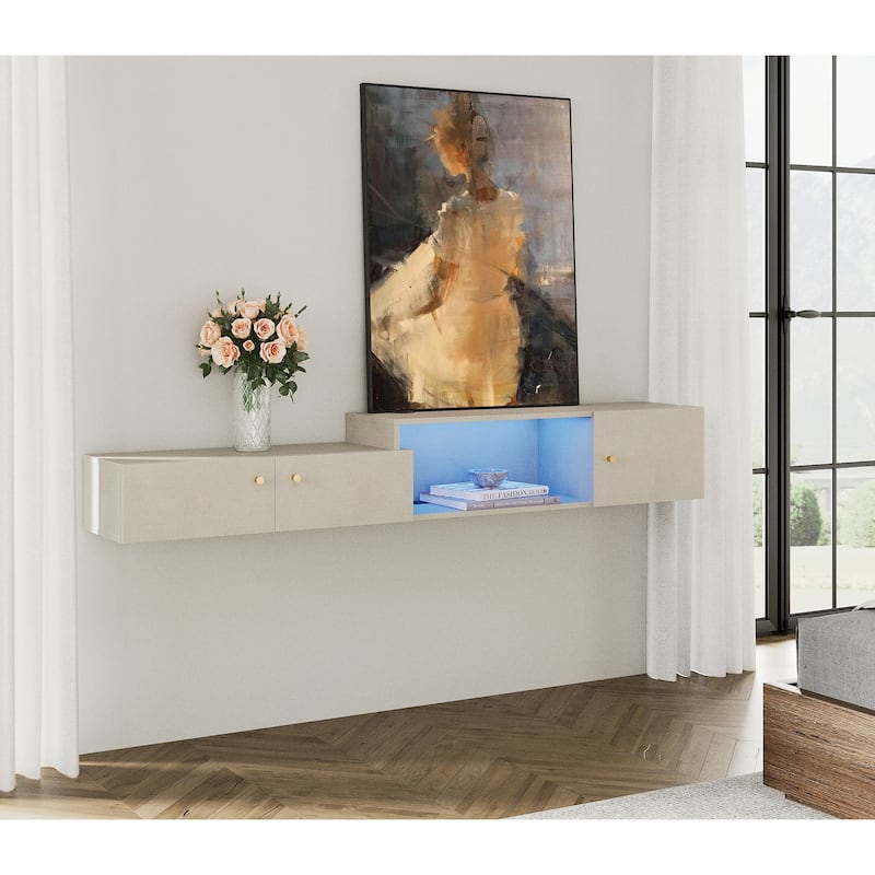 Floating LED Light TV Stand with Charging Station,