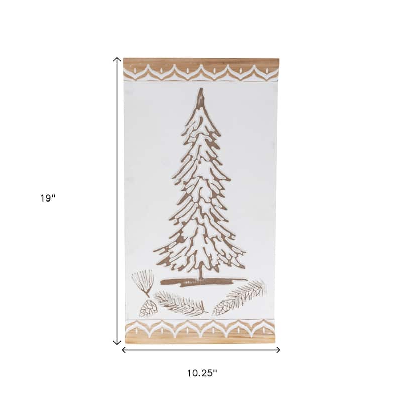 HomeRoots 19" X 10" Natural And White Wood Christmas Tree Hanging Wall Decor