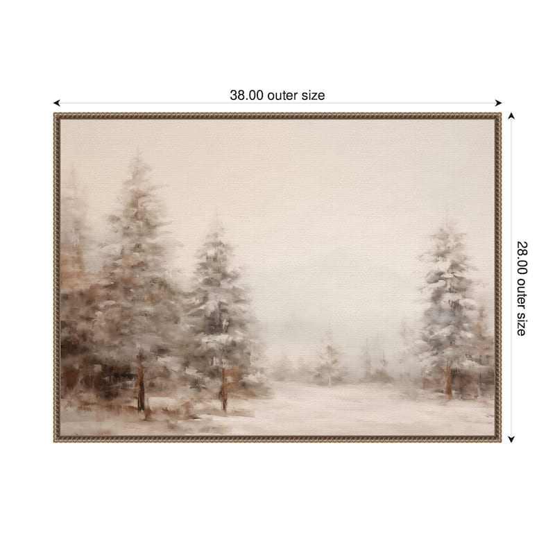 Kate and Laurel Sylvie Beaded Warm Neutral Winter Forest Landscape Framed Canvas by The Creative Bunch Studio