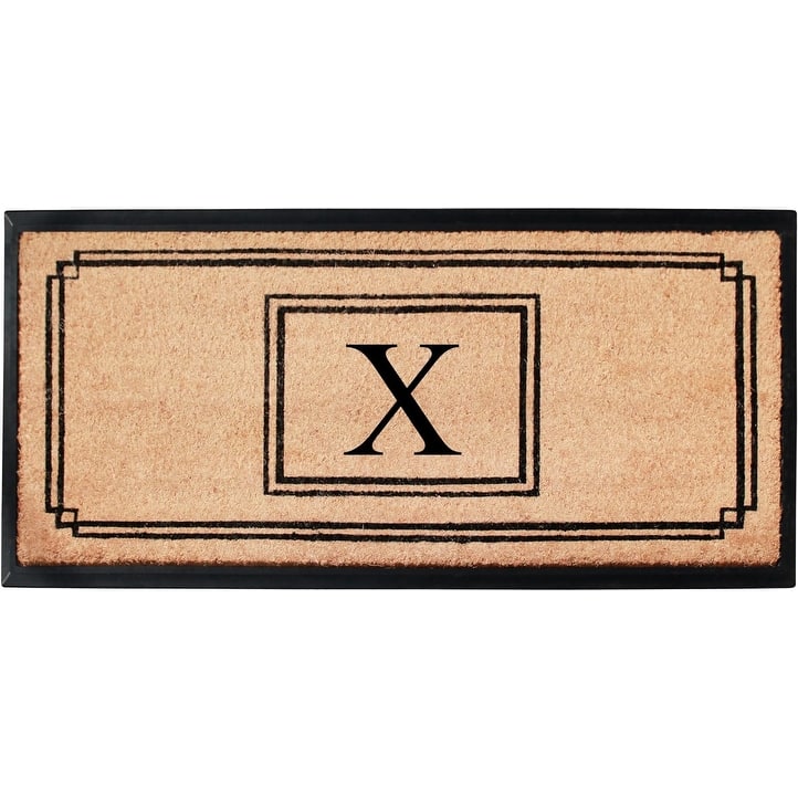 A1HC Natural Coir and Rubber Monogrammed Front Porch Entry Doormat 24"X48" Black/Beige - X