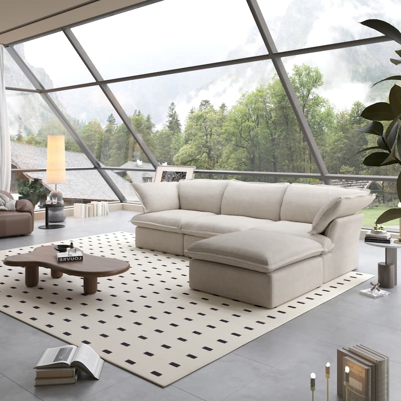 L-Shaped Linen Sectional Sofa Modern Comfortable Sofa - Beige