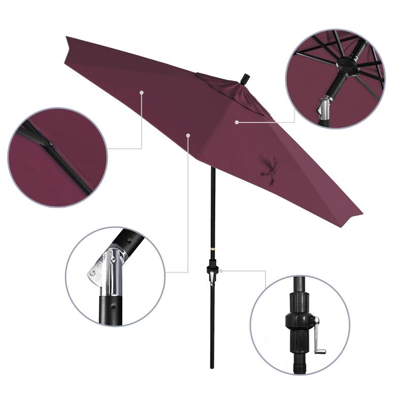 California Umbrella 9' Rd. Aluminum Patio Umbrella, Deluxe Crank Lift with Collar Tilt, Black Frame Finish, Pacifica Fabric