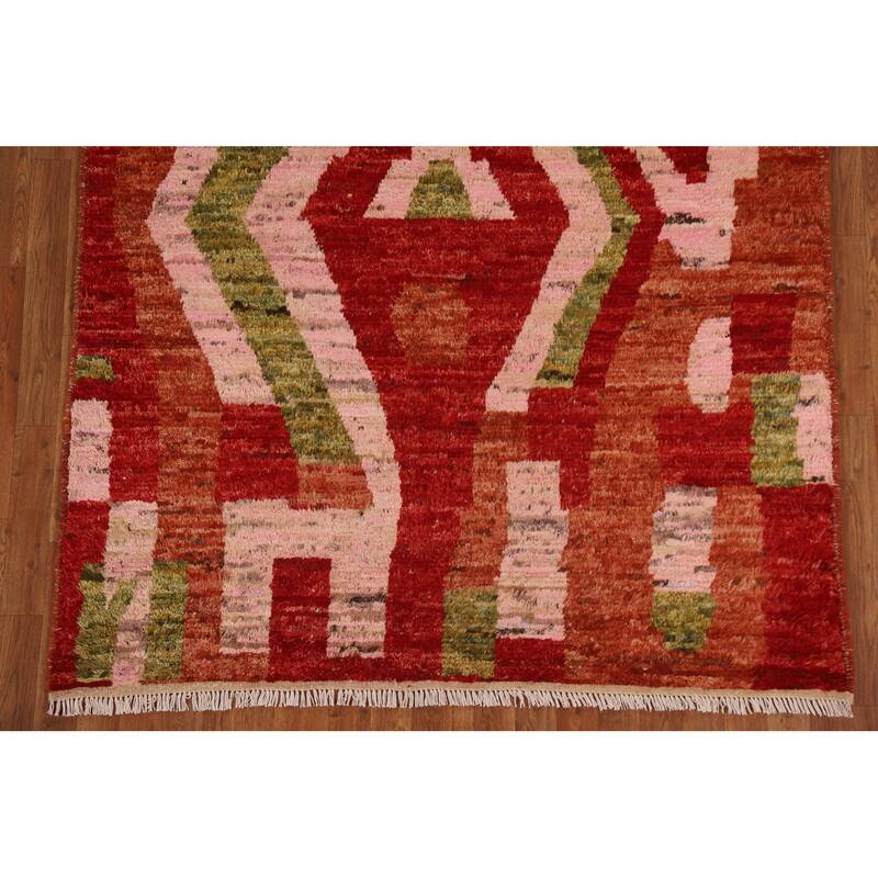 Hand Knotted Oriental 100% Wool Carpet Modern Abstract Multi-Colored Moroccan Area Rug - 8' 3'' X 5' 3''