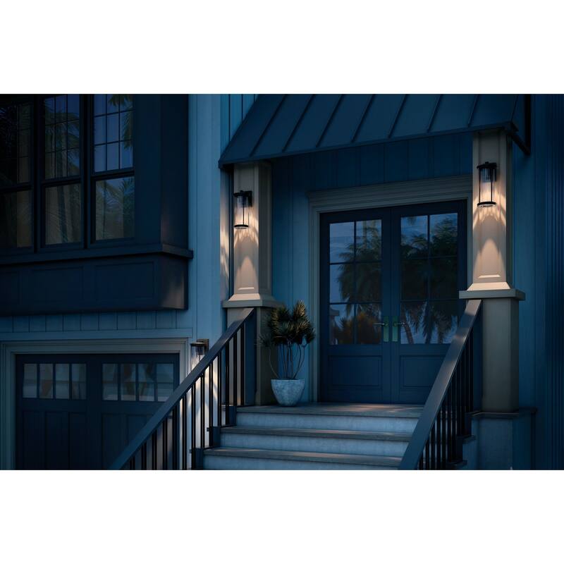 Barras 16" 1-Light Outdoor DarkSky Approved Wall Sconce with Clear Ribbed Glass in Black