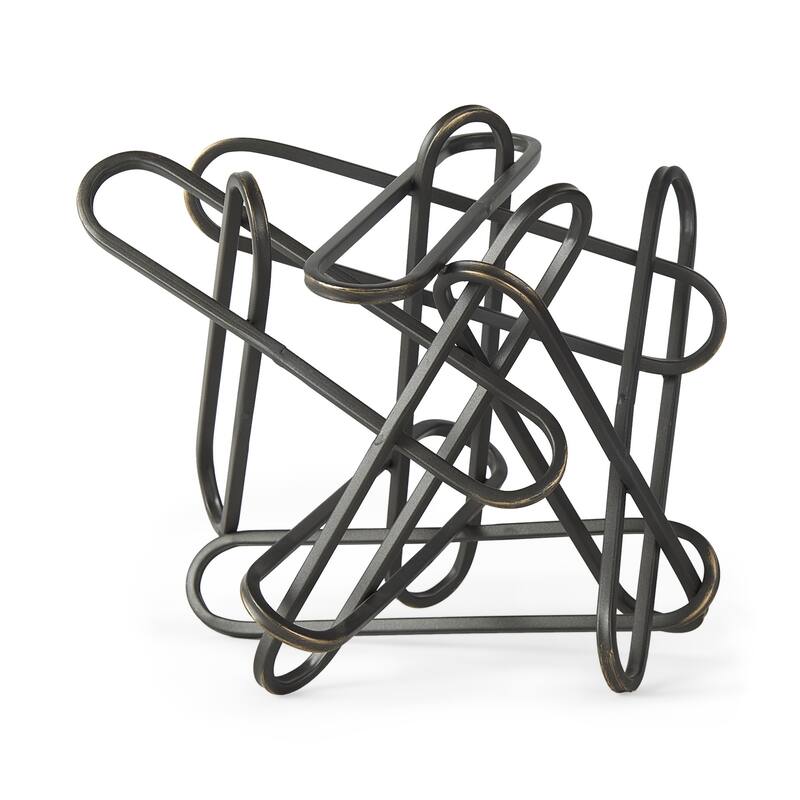 HomeRoots 12" Black Metal Abstract Tabletop Sculpture - 12.20 in. x 9.06 in. x 9.06 in.