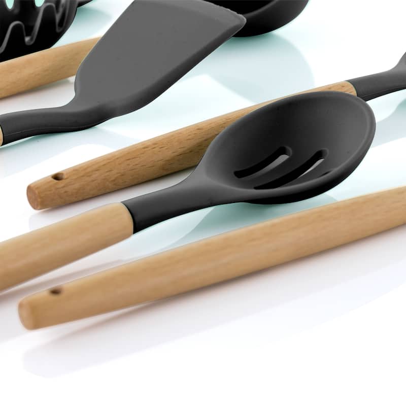 MegaChef 9 Piece Gray Silicone and Wood Kitchen Utensil Set