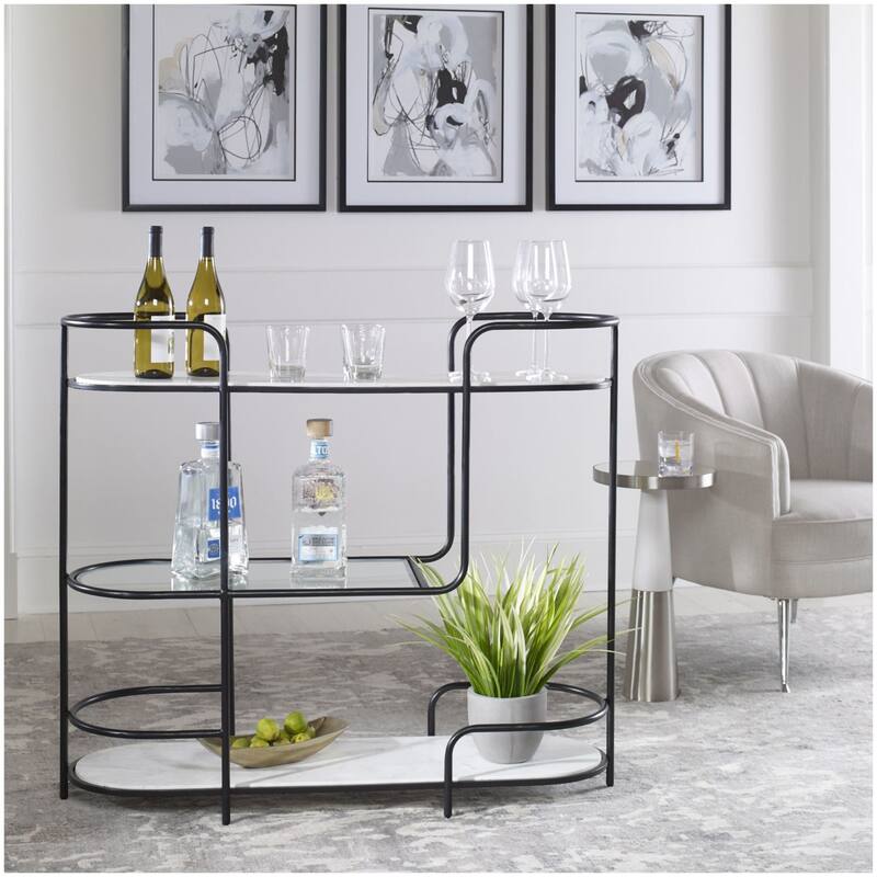 Uttermost 25174 Trolley Bar 14" Wide Marble Top and Iron, Marble, and