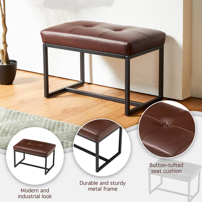 Glitzhome Modern PU Leather Tufted Accent Chair with Ottoman Set