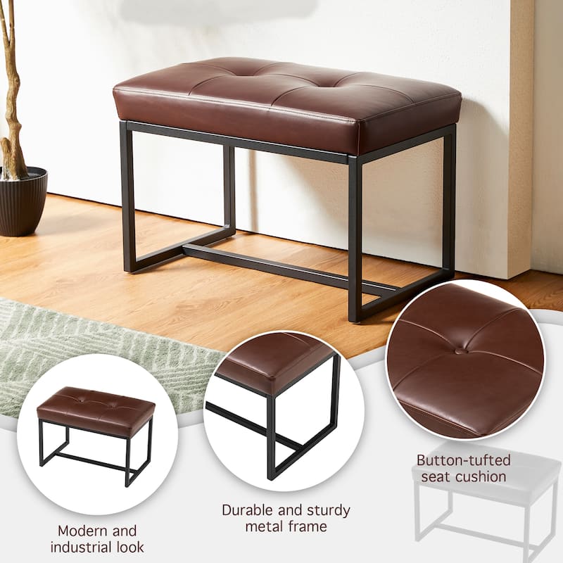 Glitzhome Set of 2 24"W Modern PU Leather Button-tufted Ottoman Foot stool