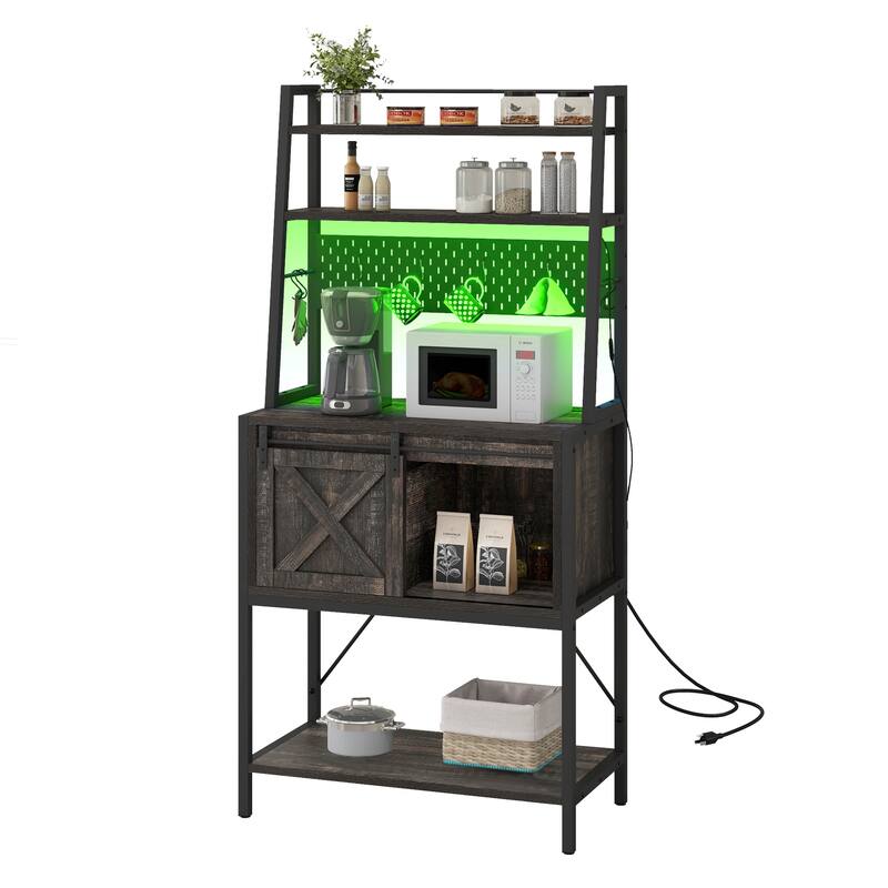 65" Tall Bakers Rack with Sliding Storage Drawer Barn Door & Shelf