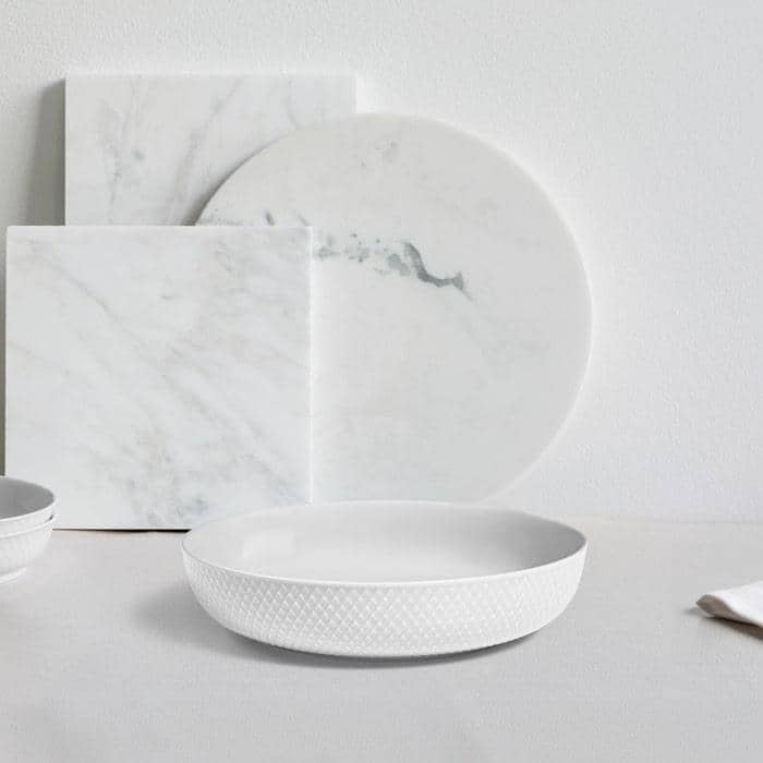 Lyngby Porcelæn Rhombe Serving Bowl, White - Ø: 11.2"