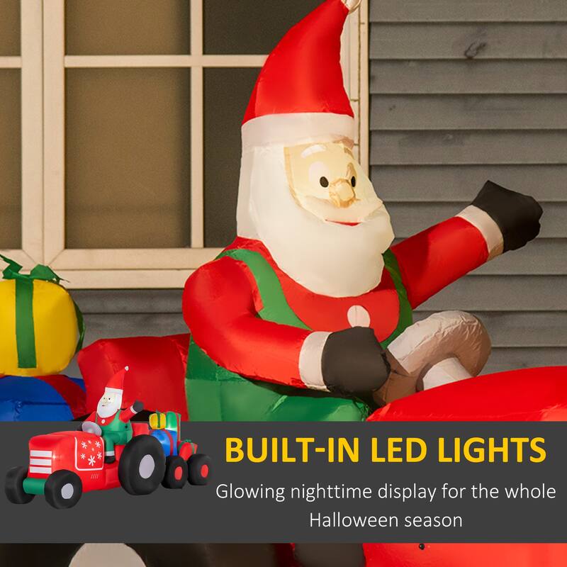 Outsunny 9ft Christmas Inflatable Santa Claus Driving Trailer with Gift Boxes, Blow-Up Outdoor LED Yard Display