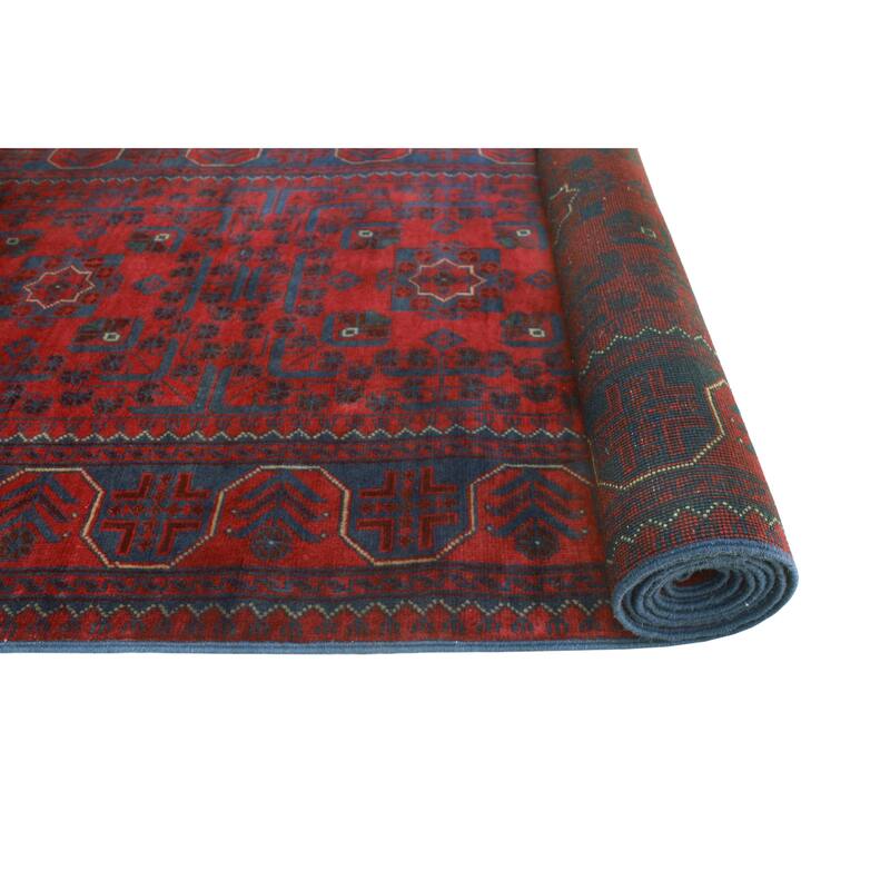 Khamyab Mustansa Red/Navy Runner - 2'8" x 18'11"