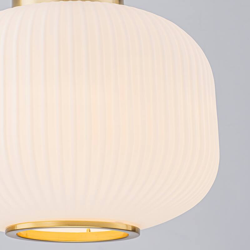 1-Light Gold Lantern Chandelier Drum Shape Hanging Kitchen Island Light