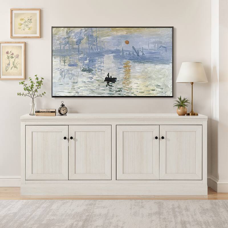 72 Inch Sideboard with Storage Cabinets, Minimalist TV Stand for Living Room, Entryway & Pantry, Dark Walnut - Antique White