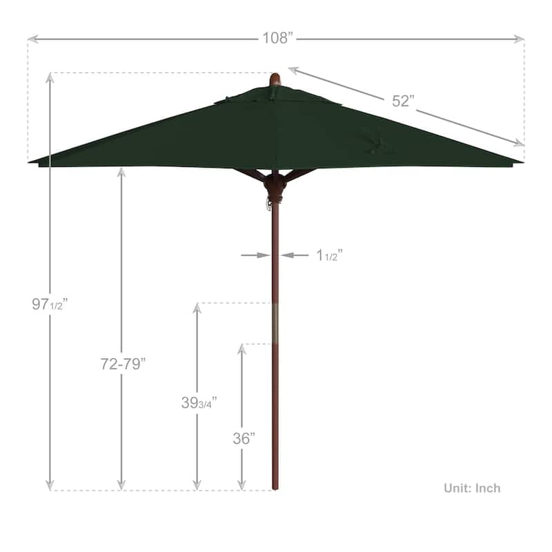 California Umbrella 9ft Marenti Wooden Sunbrella Patio Umbrella with Sunbrella Fabric, Base Not Included