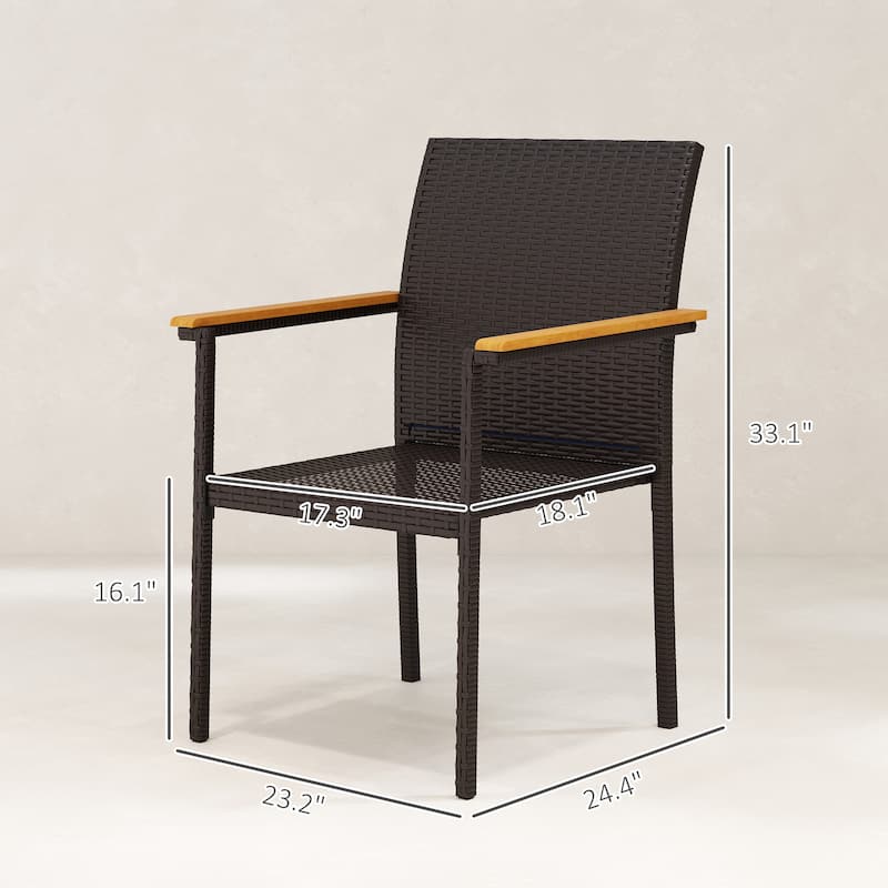 2-Piece UV-Resistant Rattan Outdoor Dining Chairs Set with Removable Cushion Covers and Acacia Armrests