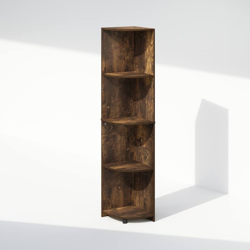 Furinno Basic 4-Tier Corner Multipurpose Standing Shelf, Amber Pine - Amber Pine