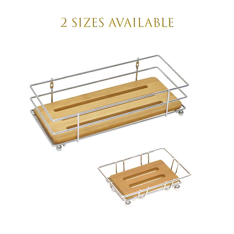 Bathroom Organizer Bamboo Tray Metal Wire