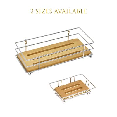 Bathroom Organizer Bamboo Tray Metal Wire