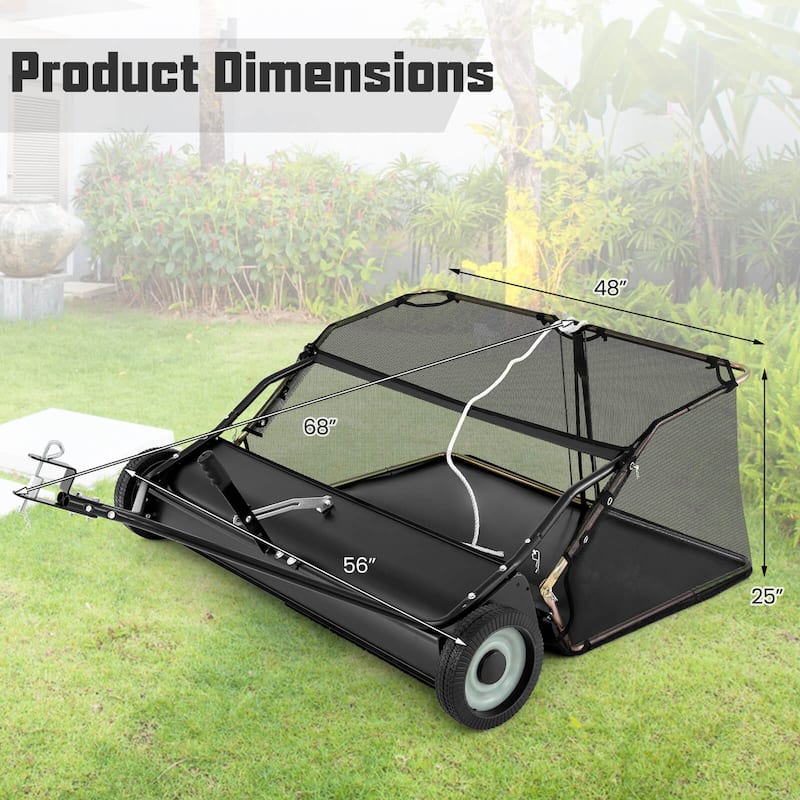 Costway 48" Tow-Behind Lawn Sweeper with 27 Cu.FT Large-Capacity - See Details