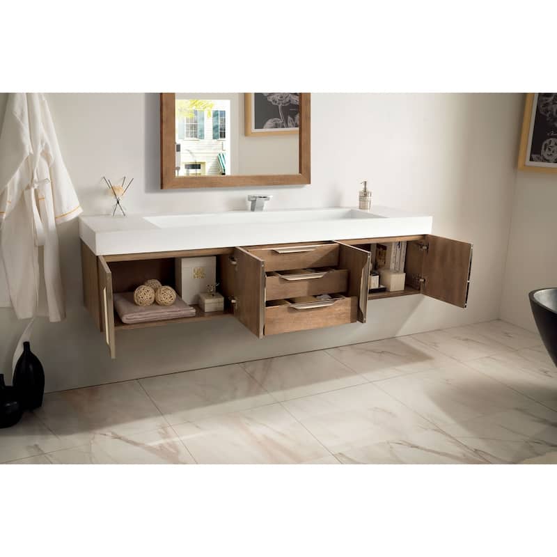 James Martin Vanities Mercer Island 72" Single Vanity, Latte Oak with Brushed Nickel Hardware