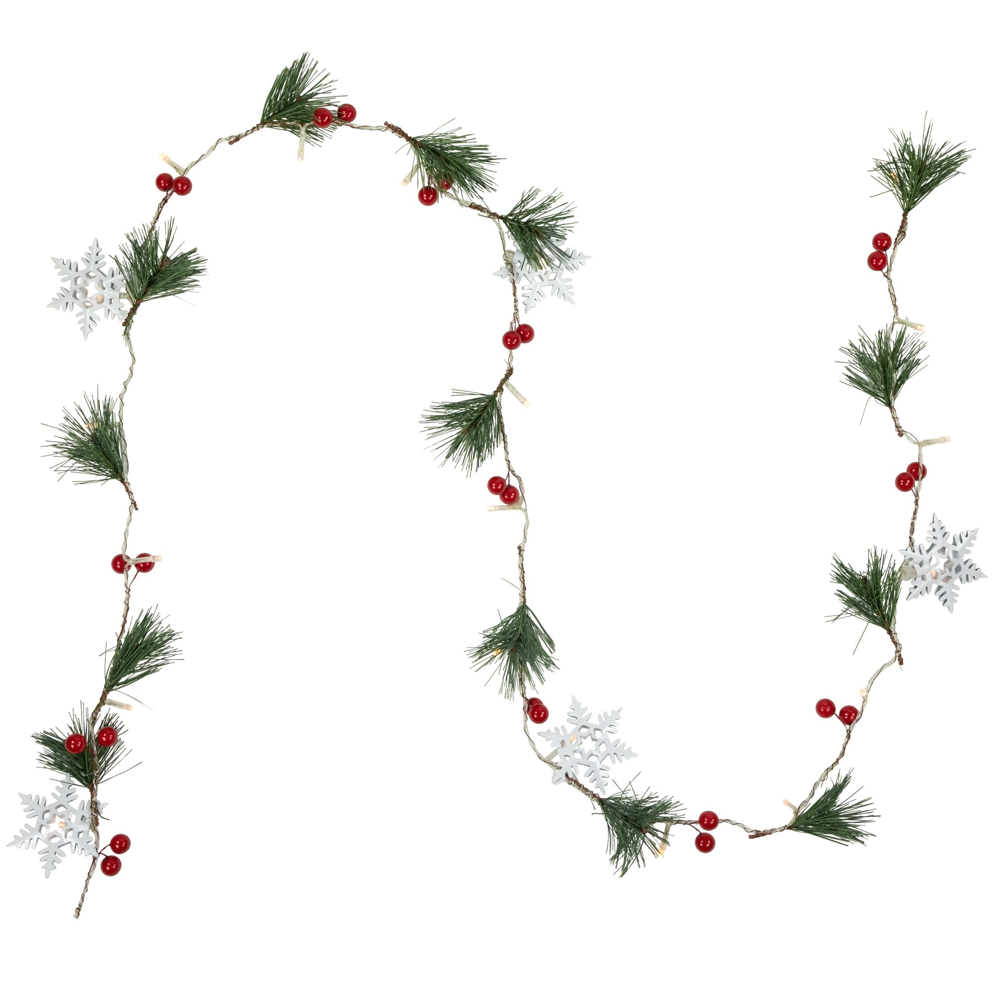 20ct LED Pine Berry Snowflake Garland Light Set 6ft Clear Wire