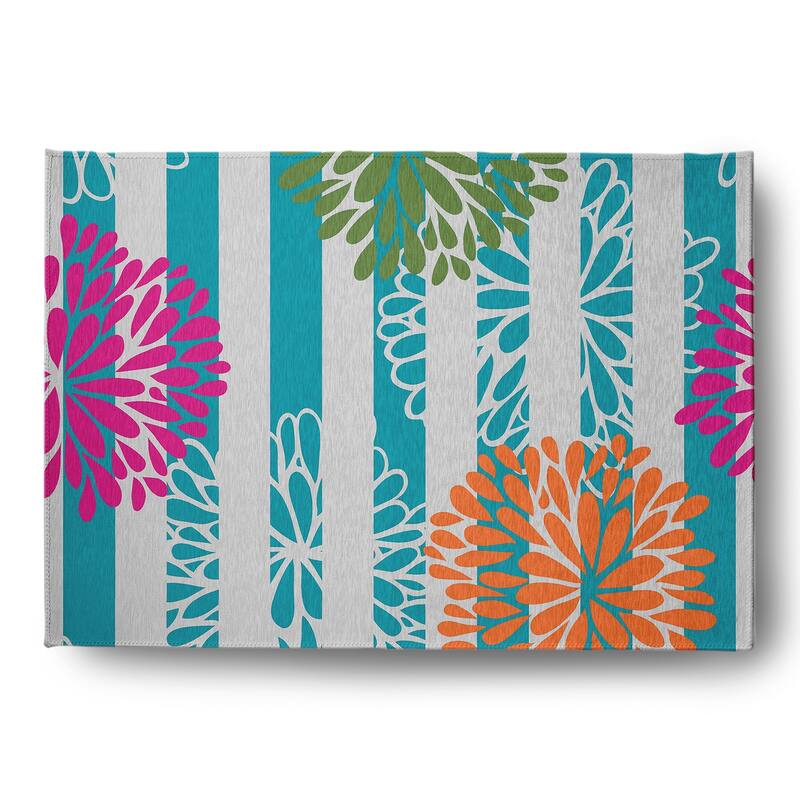 Flower Bursts Spring Chenille Indoor/Outdoor Rug - 5' x 7' - Blue