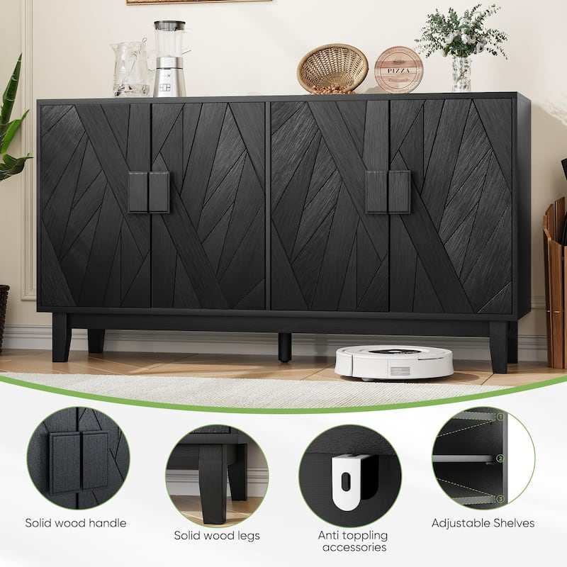 Modern Black Storage Sideboard Buffet Suitable for Dining Room and Kitchen