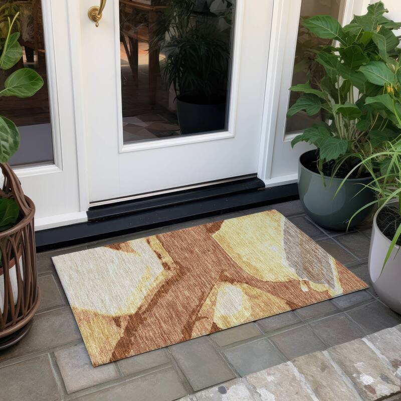 Machine Washable Indoor/ Outdoor Modern Cheney Chantille Rug - Paprika - 1'8" x 2'6"