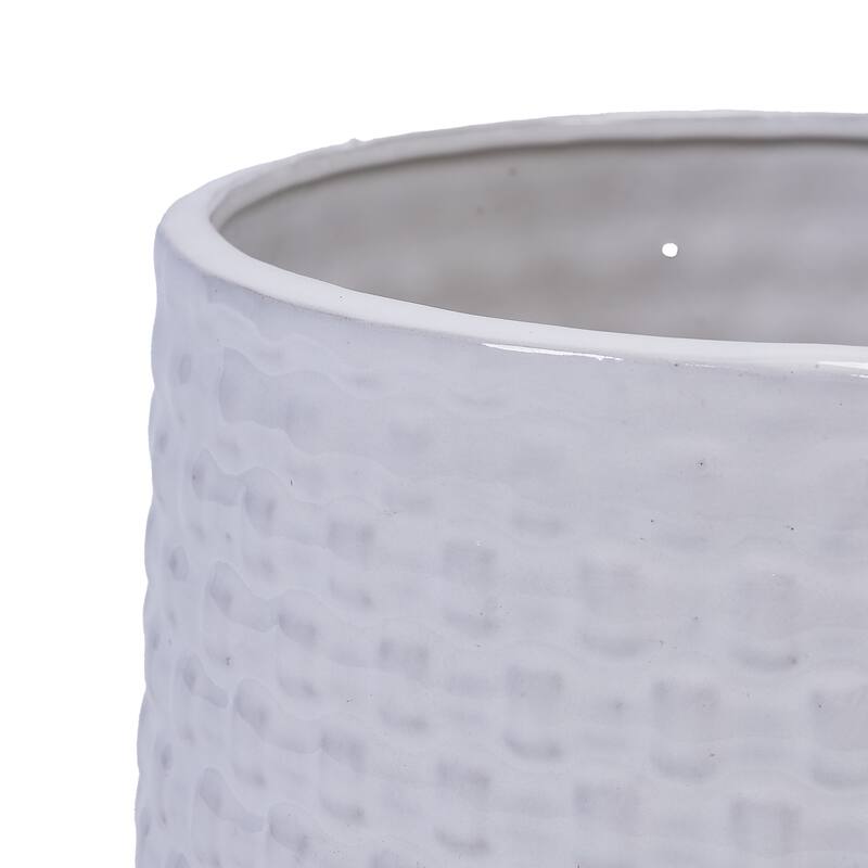 Set of 3 Ceramic Planters Geometric Texture for Orchids and Succulents