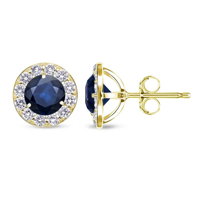 Auriya 3/5ct Blue Sapphire Halo Diamond Stud Earrings 2/5cttw 14k Gold - Yellow