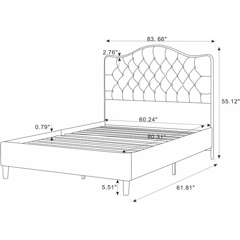 Tufted Upholstered Queen Bed Frame with Curved Headboard