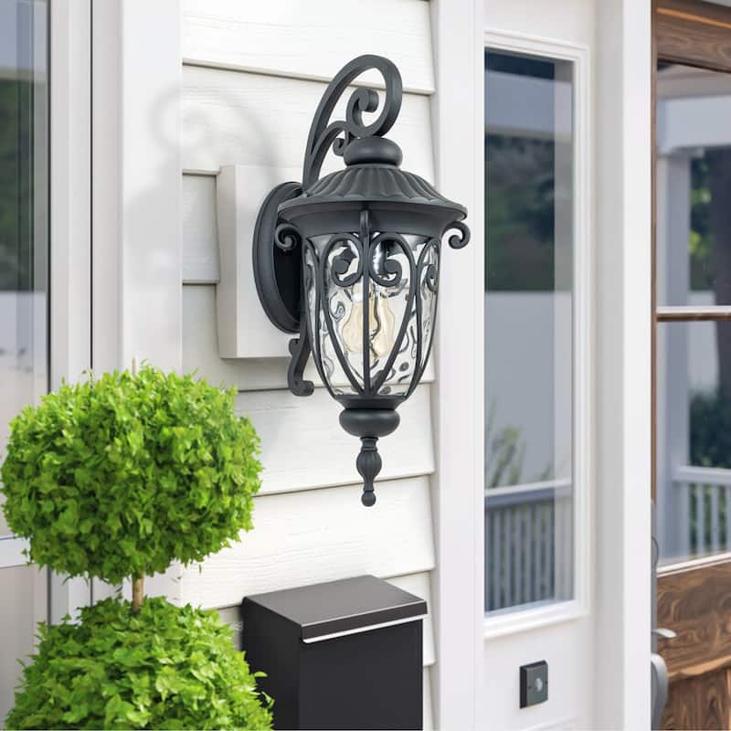 C Cattleya 1-Light Matte Black Aluminum Outdoor Wall Lantern Sconce with Clear Glass