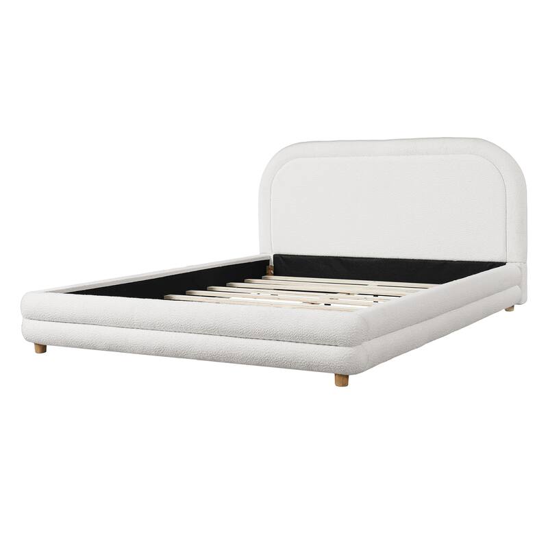 Christopher Knight Home - Camellia Modern Boucle Upholstered Bed Frame with Thick Curved Headboard and Wood Legs