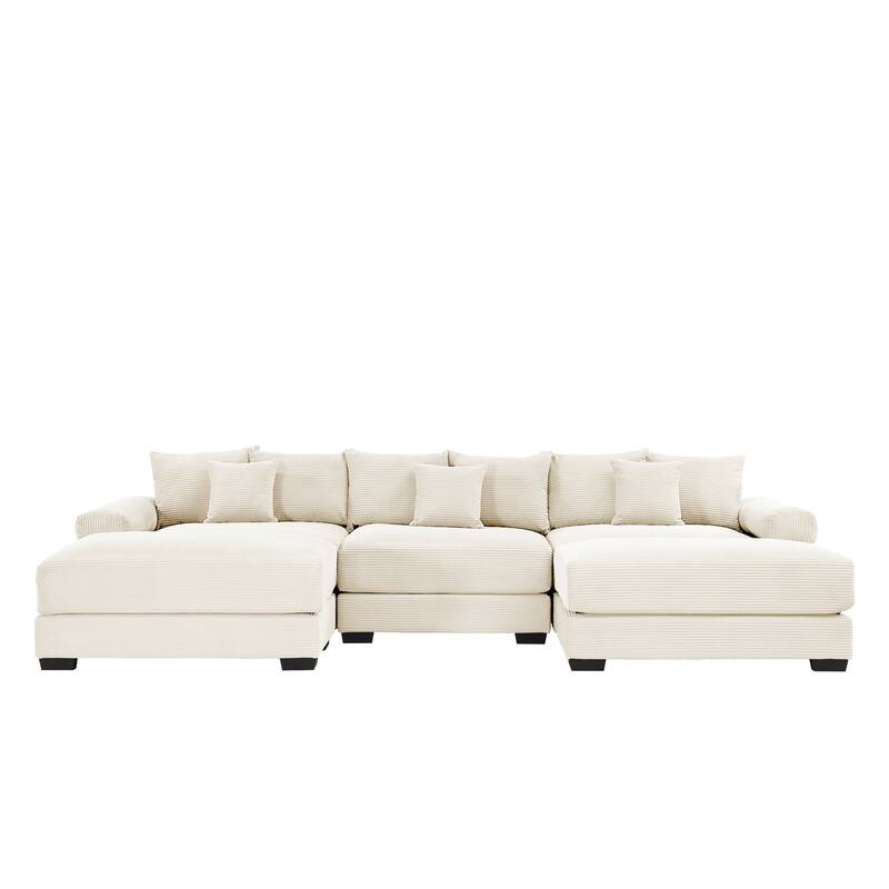 GDFStudio - Corduroy U-Shaped 3-Seater 130" Cloud Modular Sectional Couch with 2 Ottomans