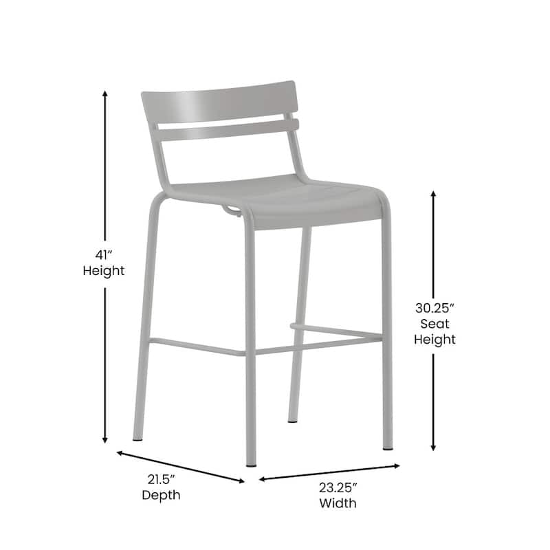 4PK Modern Commercial Grade 2 Slat Indoor/Outdoor Steel Bar Stool