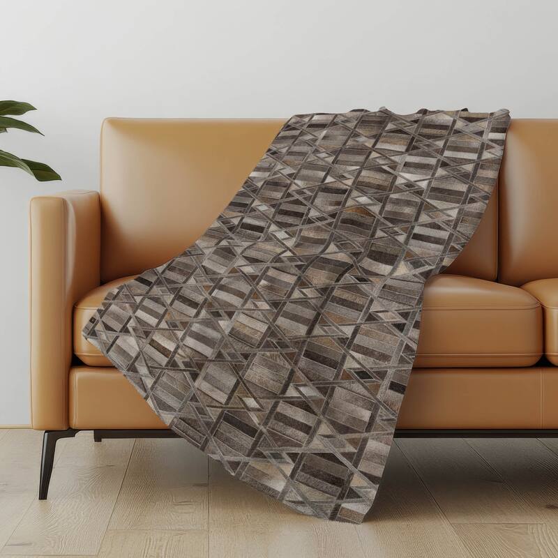 Premium Machine Washable ASB99 Faux Cowhide Sherpa Throw Blanket - Gray - 4'2" x 5'10"