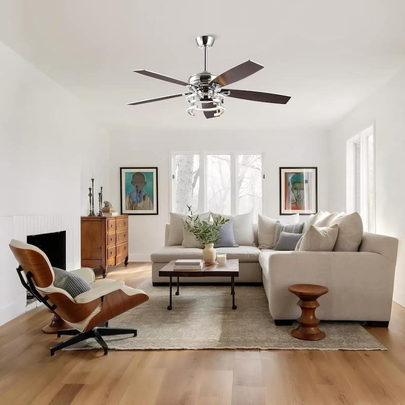 52 in. Chrome Integrated LED Dimmable Ceiling Fan with Light and Remote - 52 in. W x 52 in. D x 13 in. H