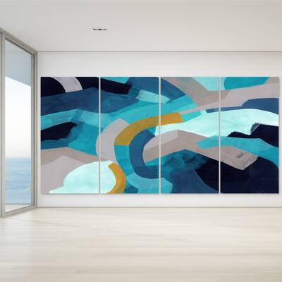 "Puzzle Blues ABCD" Frameless Free Floating Tempered Glass Panel Graphic Wall Art