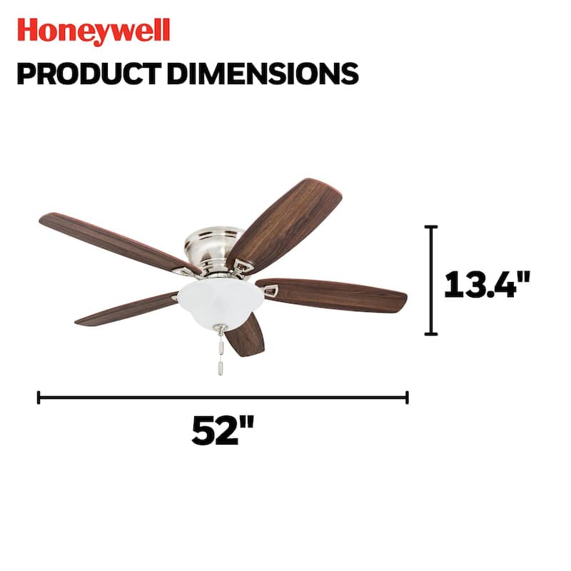 52" Honeywell Glen Alden Brushed Nickel LED Indoor Ceiling Fan with Light & Pull Chain