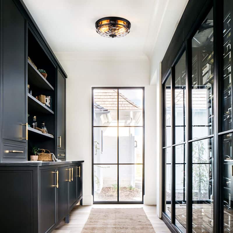 2-Light Mid-Century Modern Industrial Farmhouse Round Dome Glass Flush Mount Light - 12.9 in. W x 5.5 in. H