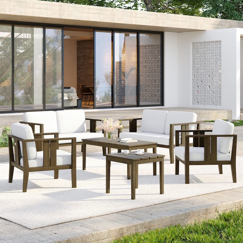 Casual 6-Piece Outdoor Patio Furniture Set In Solid Teak Wood