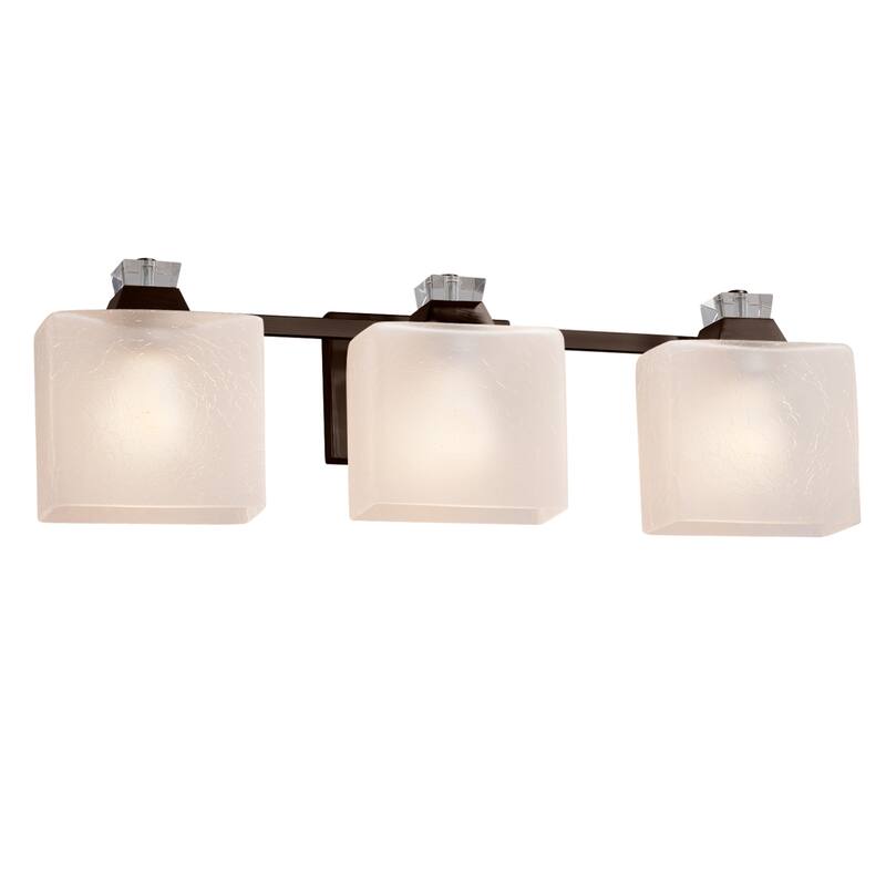 Justice Design Fusion Ardent 3-light Dark Bronze Bath Bar, Frosted Crackle Rectangle Shade