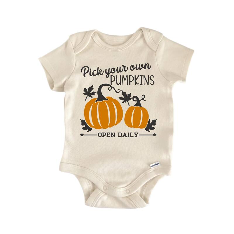 Pick Your Own Pumpkins Fall - Baby Boy Girl Clothes Bodysuit Funny Cute - Natural - 0-3M