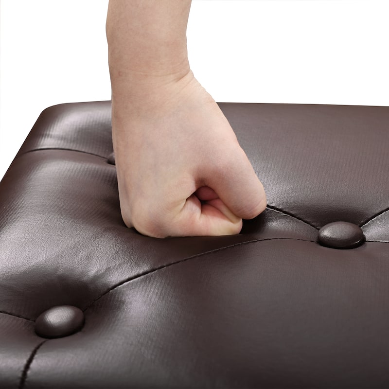 Adeco Button Tufted Foot Stool Rectangular Small Ottoman