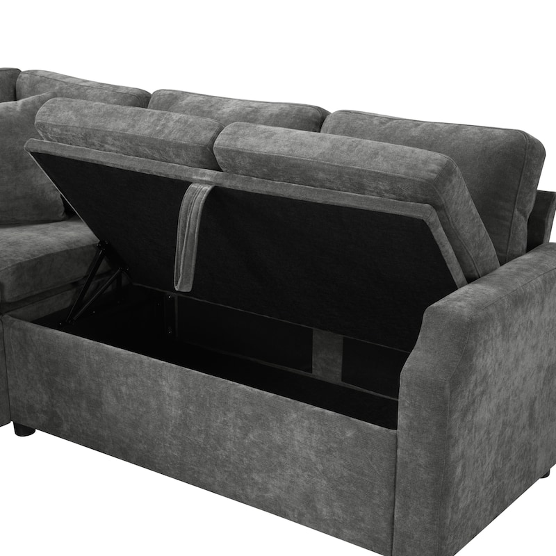 Roomfitters L-Shaped Sectional Sofa Bed with Sleeper and Hidden Storage Compartment for Living Room