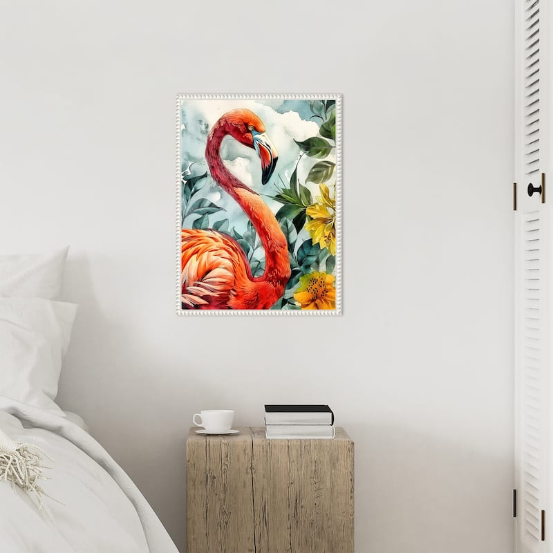 Flamingo in Flowers by Justyna Jaszke Framed Canvas Wall Art