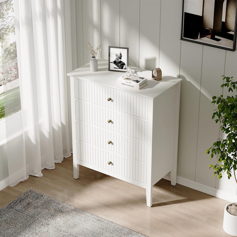 White Fluted 4 Drawer Dresser For Bedroom